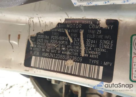 2008 Hyundai Tucson Limited V6/Se из США, поврежденный, VIN KM8JN12D88U823609